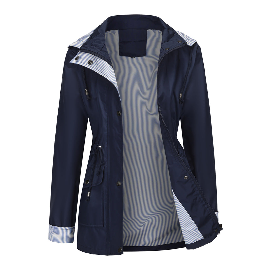 Damen nan leichte wasserdichte Regenjacke mit Kapuze und Taillenzug Echo Archiv