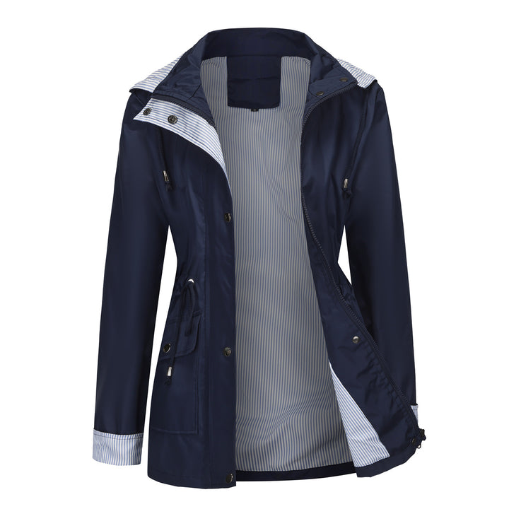 Damen nan leichte wasserdichte Regenjacke mit Kapuze und Taillenzug Echo Archiv