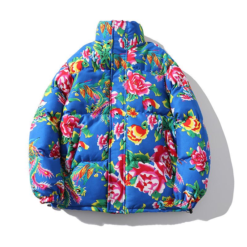 Damen Gefütterte gesteppte Pufferjacke mit großfloralem Print und Stehkragen Echo Archiv