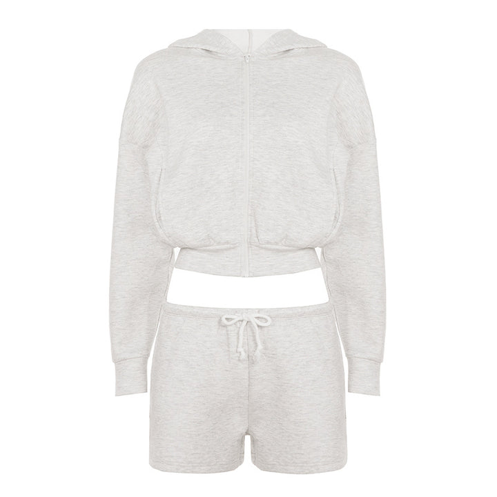 Damen nan kurzes Kapuzen-Hoodie und Drawstring-Shorts Lounge-Set mit durchgehendem Reißverschluss und taillenhohem Bindebund Echo Archiv