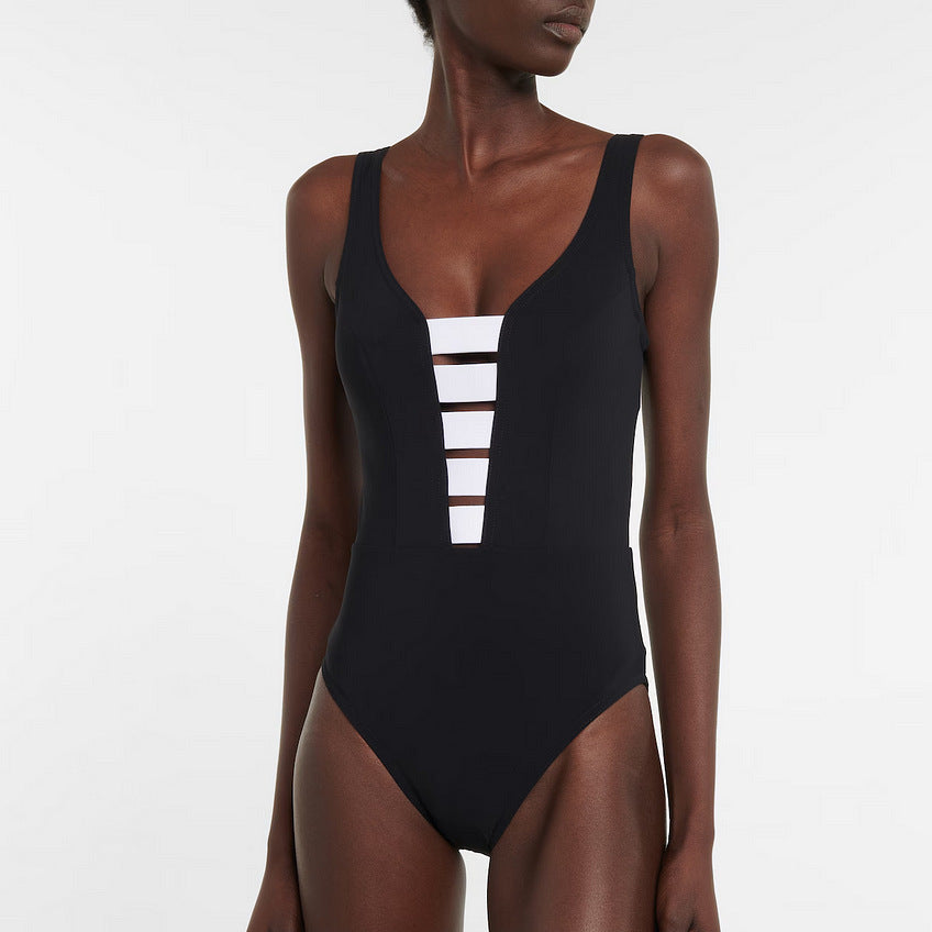 Damen eleganter Einteiler mit raffiniertem Transparentstreifen und voluminösem Maxi-Rock Echo Archiv