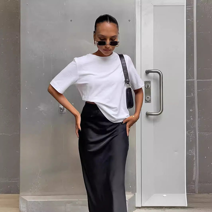 Damen Langes Satin-Rock mit hohem Schlitz Echo Archiv