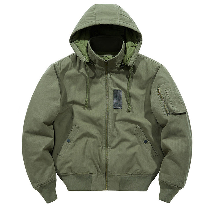 Herren multifunktionale Feldjacke im Bomberstil mit Kapuze und Ärmel-Tasche Echoarchiv