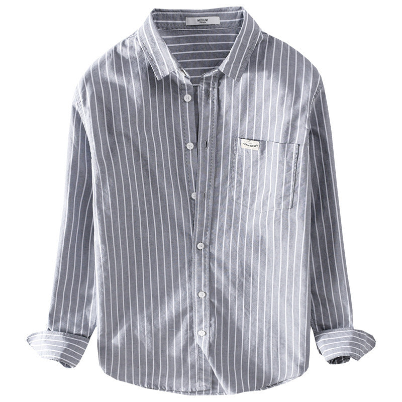 Herren Gestreiftes Layering-Overshirt aus softem Baumwollmix mit Kentkragen und aufgesetzter Brusttasche Echoarchiv