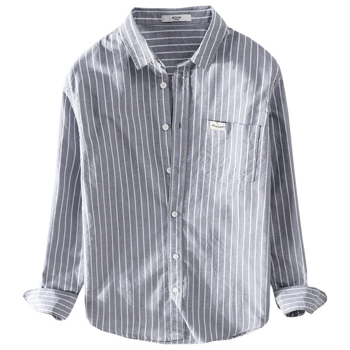 Herren Gestreiftes Layering-Overshirt aus softem Baumwollmix mit Kentkragen und aufgesetzter Brusttasche Echoarchiv