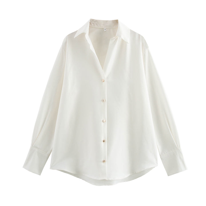 Damen nan oversized Satinbluse mit Hemdkragen, verlängerten Manschetten und abgerundetem Saum Echo Archiv