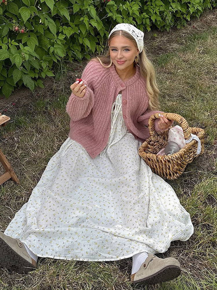 Damen Grobgestrickte Mohair-Optik Kurzjacke mit Raglanärmeln & Zierknopfleiste Echoarchiv