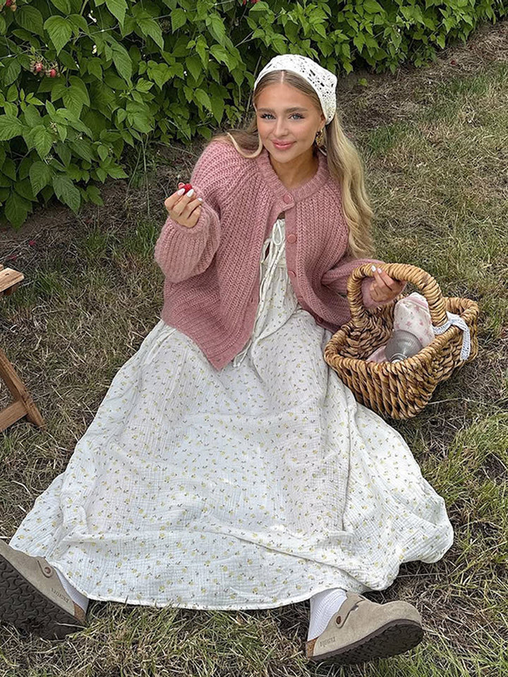 Damen Grobgestrickte Mohair-Optik Kurzjacke mit Raglanärmeln & Zierknopfleiste Echoarchiv