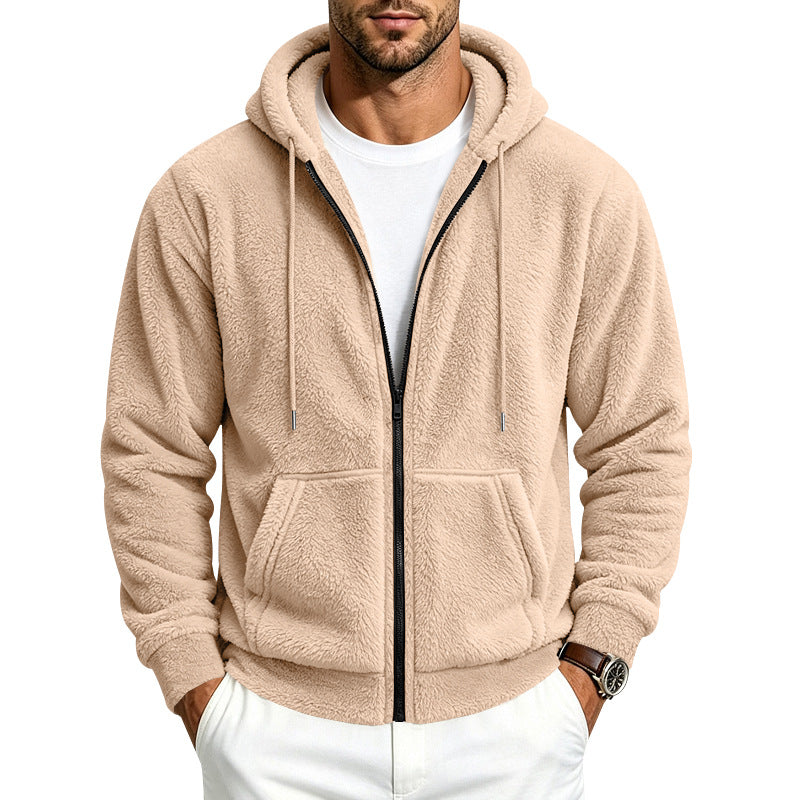 Herren Fleece-Kapuzenjacke mit Teddy-Innenfutter, durchgehendem Reißverschluss und Kängurutaschen – Cavarno