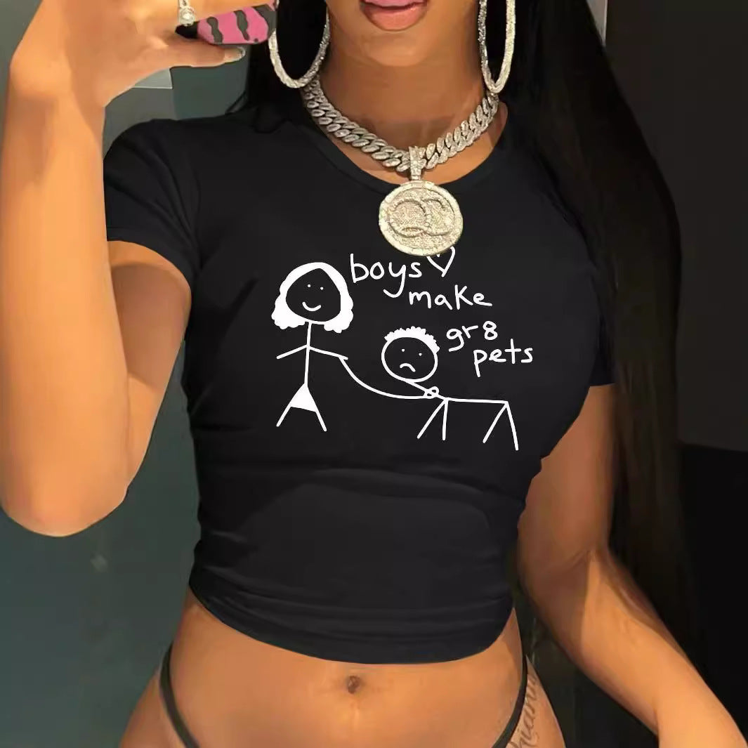 Damen Crop-T-Shirt mit kreativem Bärenmotiv und witzigem Spruch Echo Archiv