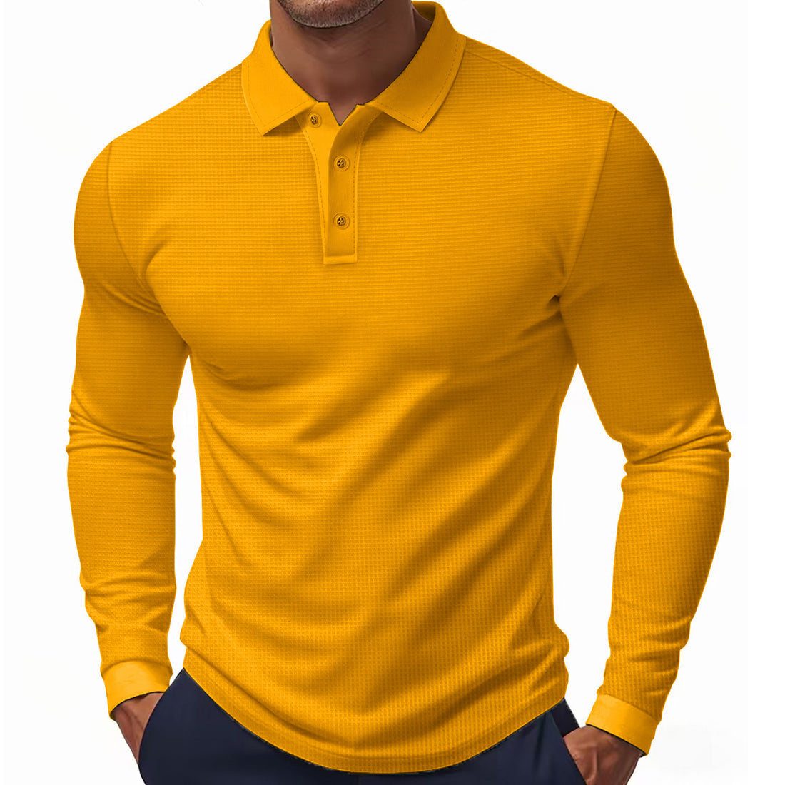 Herren Langarm-Polohemd mit strukturiertem Gewebe – Cavello