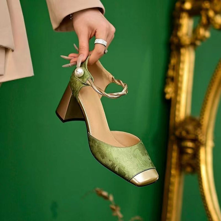 Damen nan elegante Slingback-Pumps mit quadratischer Zehenform, Jacquard-Obermaterial und gedrehtem Schmuckriemen Echo Archiv