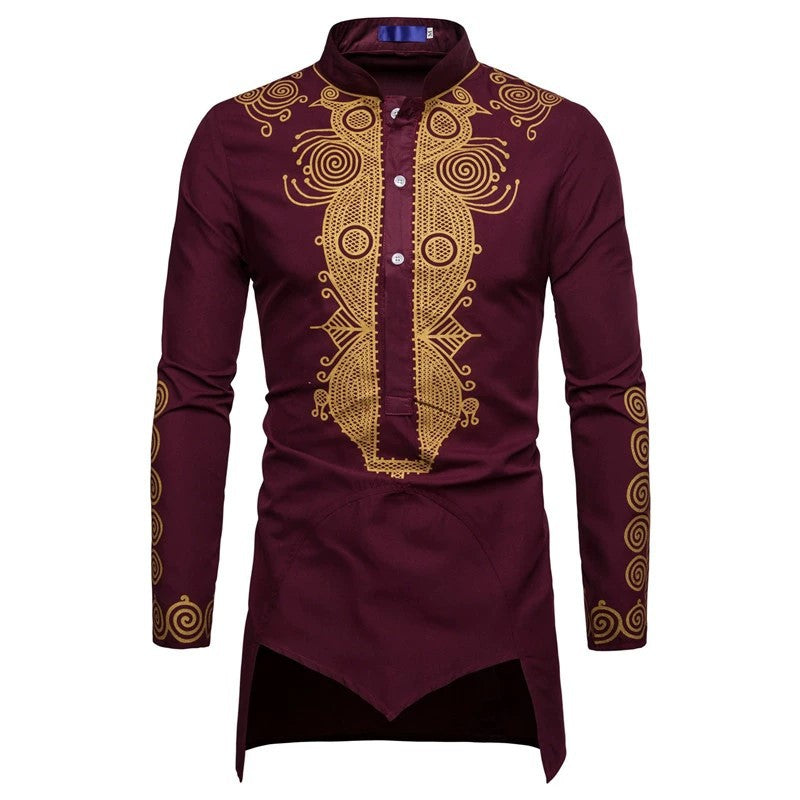 Herren elegantes traditionelles Hemd mit feinen Stickmustern Echoarchiv