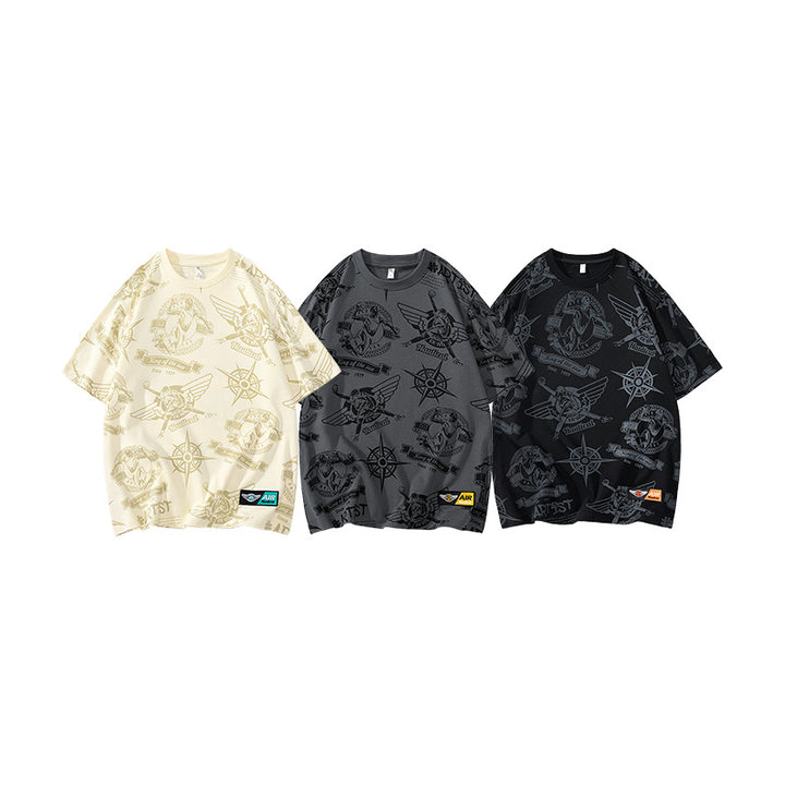 Herren Oversize-Print-T-Shirt mit Allover-Nautical-Logos und Rundhalsausschnitt Echo Archiv