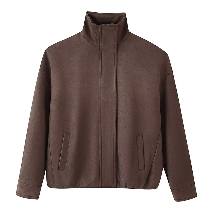 Damen Boxy-Kurzjacke mit hohem Stehkragen, verdeckter Frontblende und Leistentaschen Echo Archiv