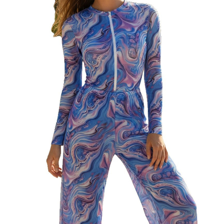 Damen Sportlicher Langarm Badeanzug mit farbenfrohem Grafikdesign Echo Archiv