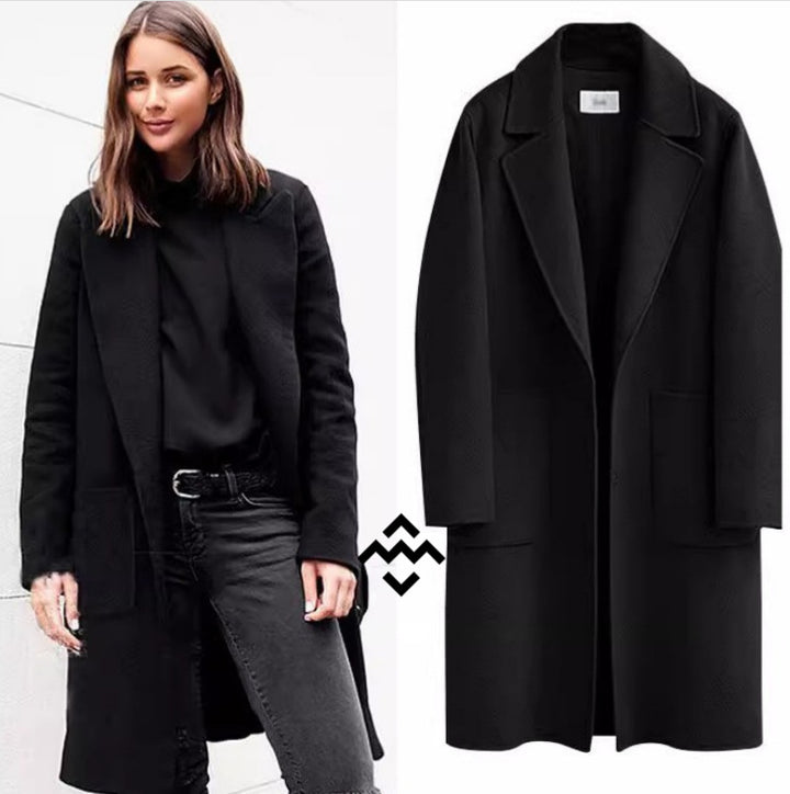 Damen nan Oversize Wollmantel mit Reverskragen und aufgesetzten Taschen Echo Archiv