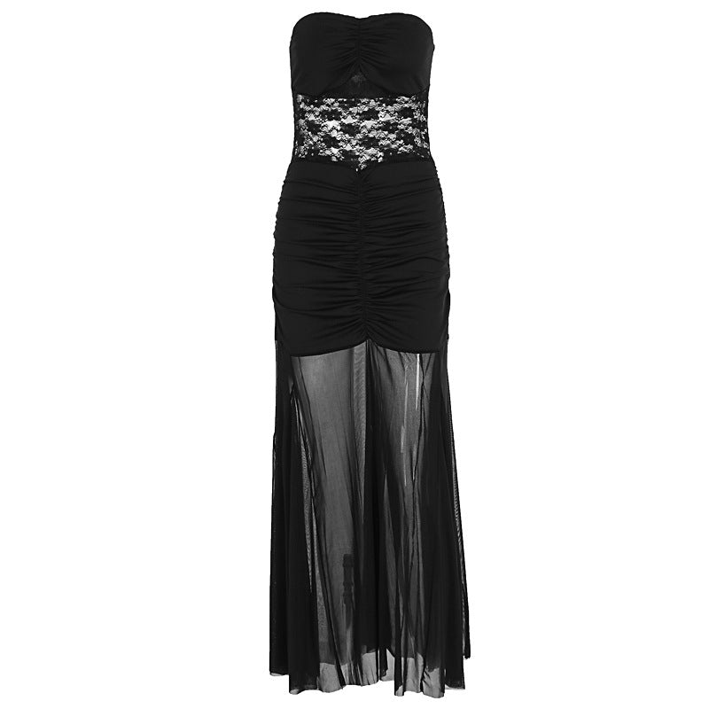 Damen Elegantes bodenlanges Kleid mit Spitzenakzenten Echo Archiv