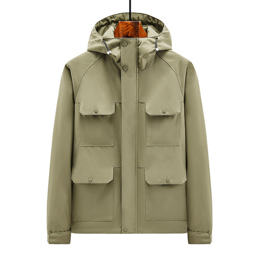 Herren Outdoor-Jacke mit multifunktionalen Taschen und verstellbarem Kapuzenkragen Echoarchiv