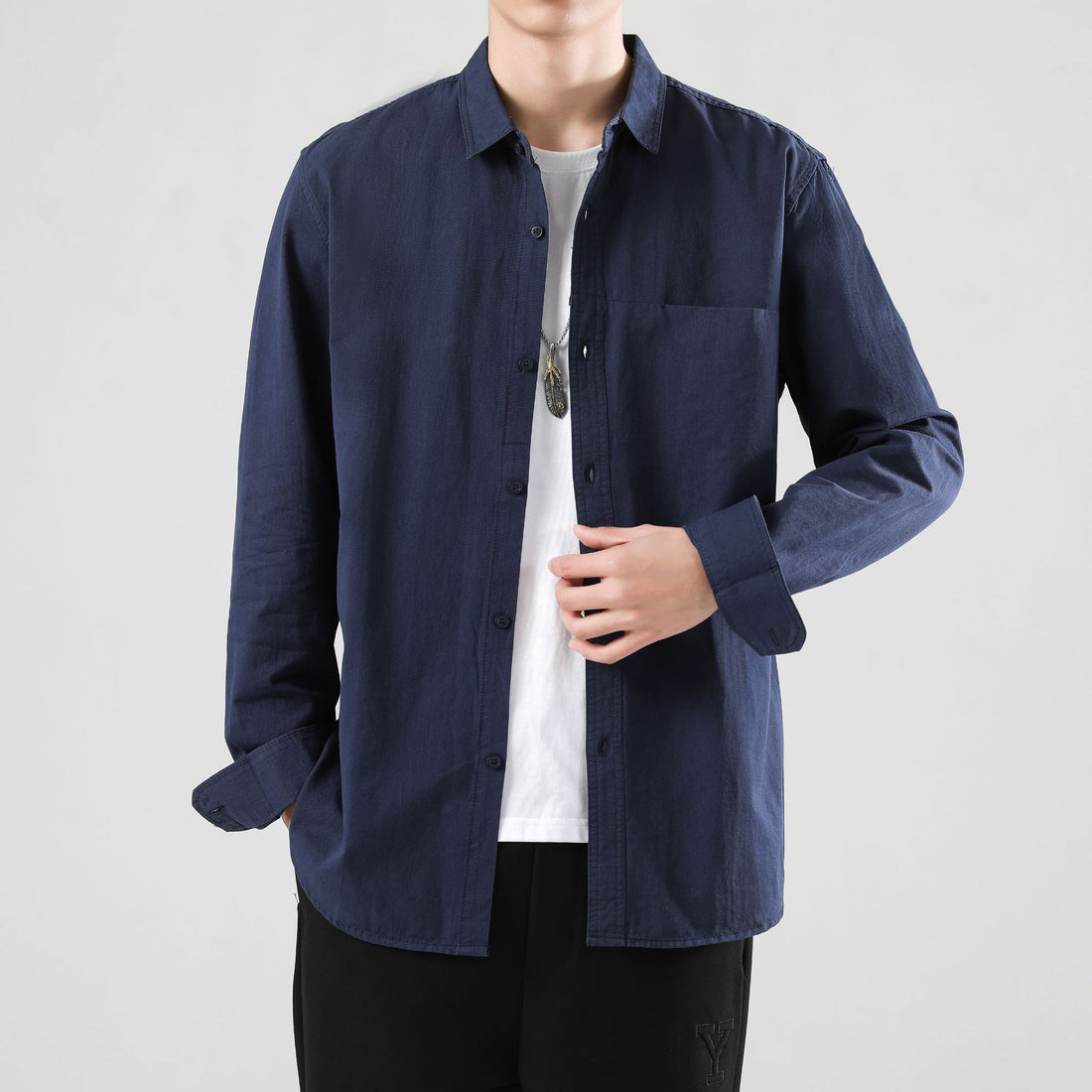 Herren Lockeres Baumwoll-Overshirt mit Brusttasche und leichter Struktur Echo Archiv