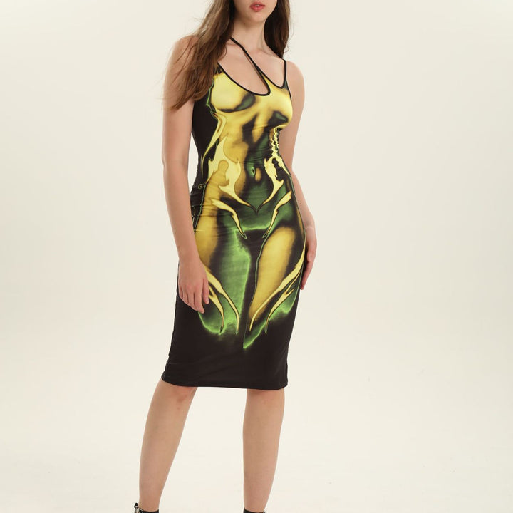 Damen Körperbetontes Kleid mit einzigartigem Grafikdesign Echo Archiv