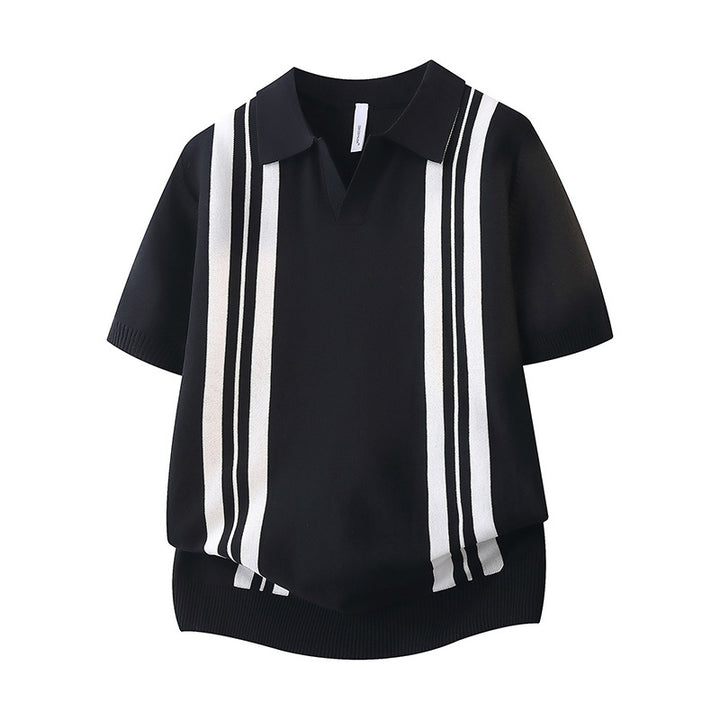 Herrenmode Poloshirt mit kurzen Ärmeln und sportlichen Streifen Echo Archive