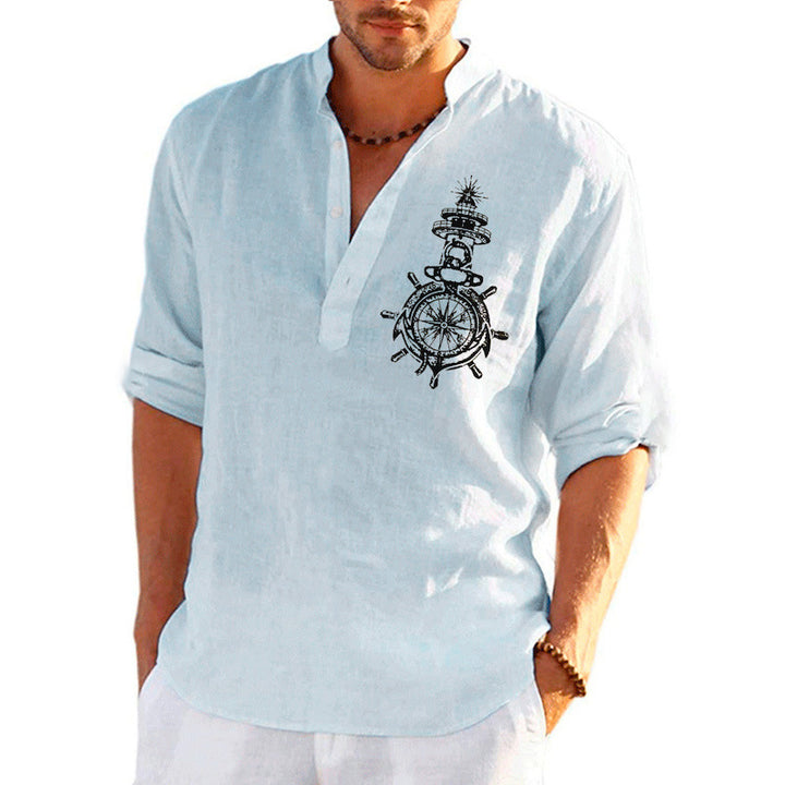 Herren Leinenhemd mit maritimem Steuerrad-Design Echoarchiv