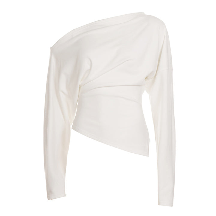 Damen nan figurnahes Stretch-Top mit weitem U-Boot-Ausschnitt und asymmetrischem Saum Echo Archiv