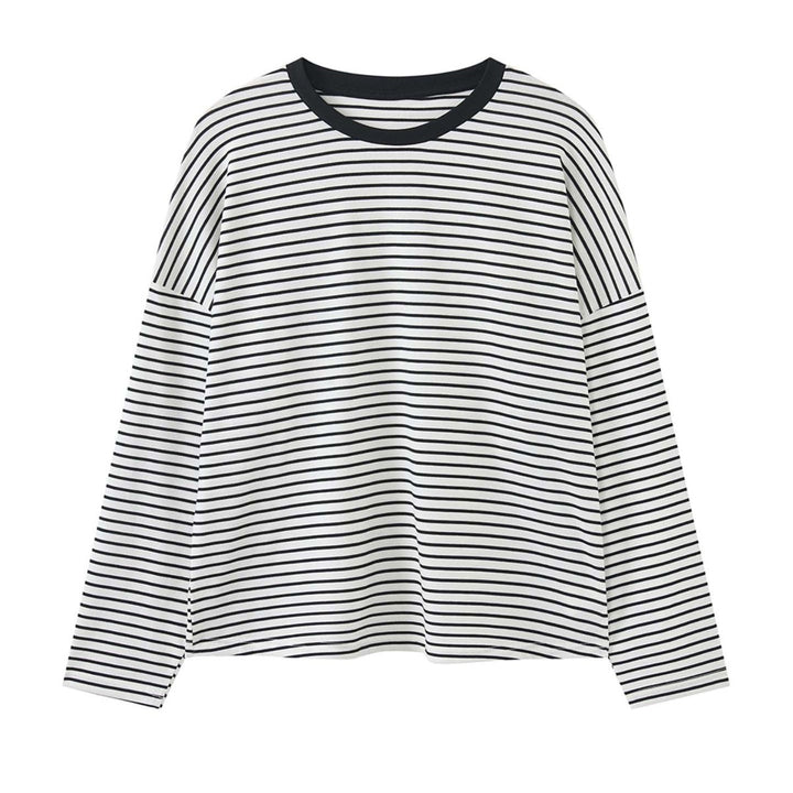 Damen Oversized Streifen-Langarmshirt mit kontrastierendem Rundhalsausschnitt Echoarchiv