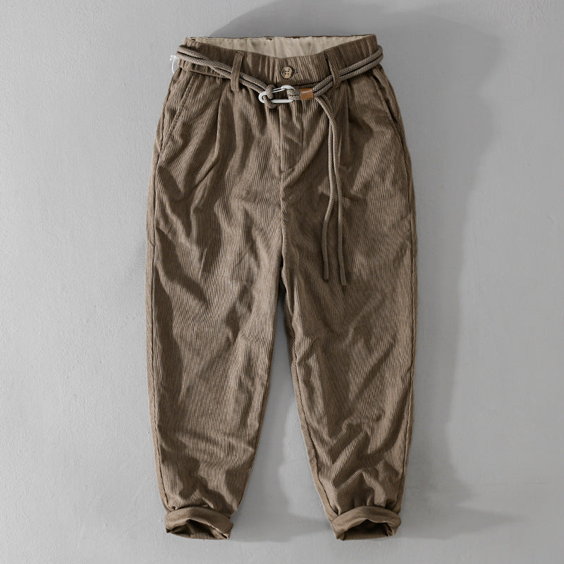 Herren Feinecord-Tapered-Hose mit elastischem Bund, Kordelzug und gekrempeltem Saum Echoarchiv