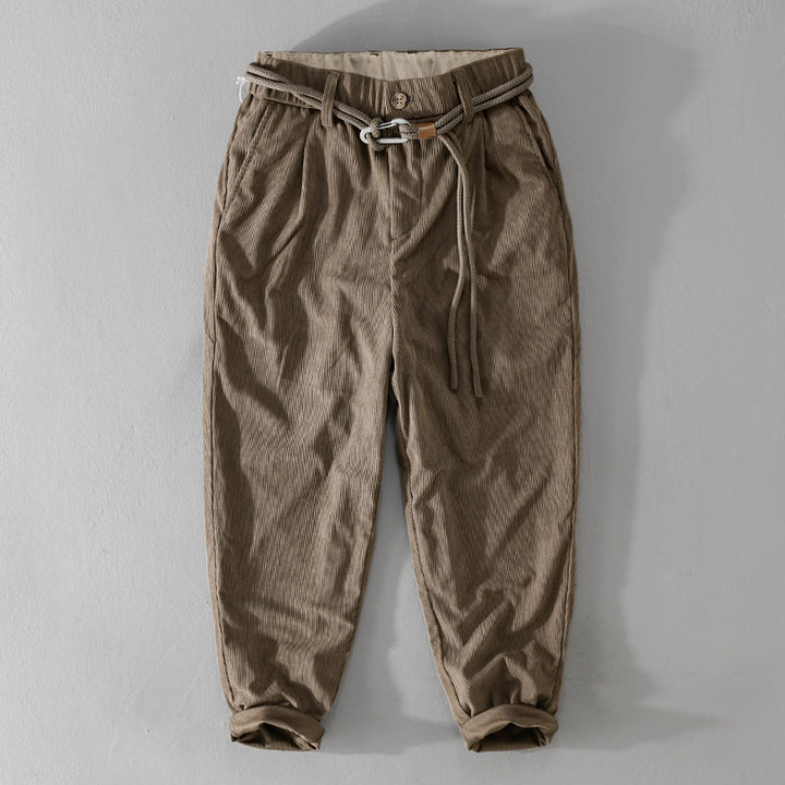 Herren Feinecord-Tapered-Hose mit elastischem Bund, Kordelzug und gekrempeltem Saum Echoarchiv