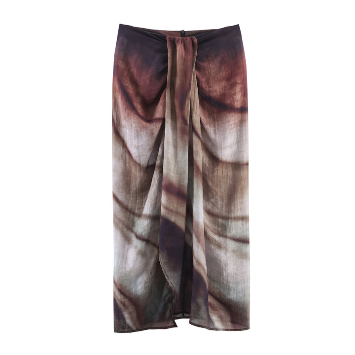 Damen fließender Maxirock mit Drapierung am Bund und floralem Aquarellprint – Valéora