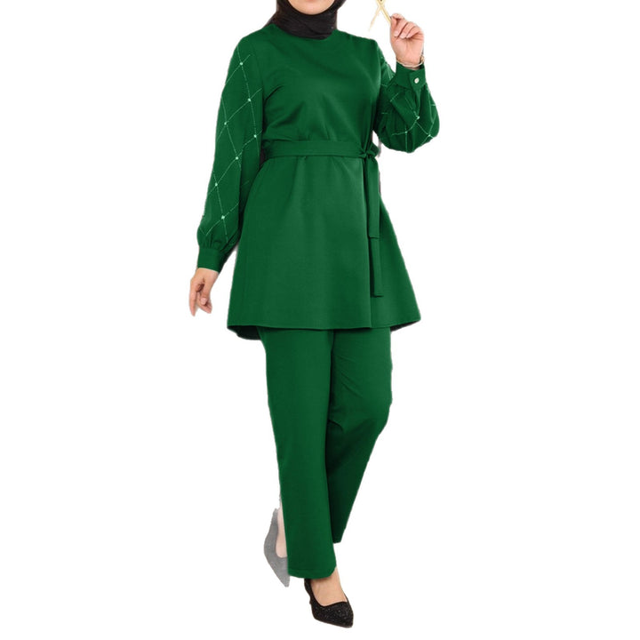 Damen Elegantes zweiteiliges Tunika-Set mit Taillengürtel und Zierärmeln – Élanora