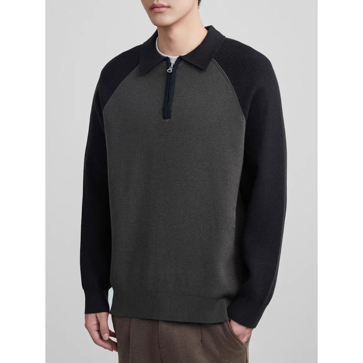 Herren Feinstrick-Halbzip-Pullover mit Polokragen und Raglanärmeln Echoarchiv