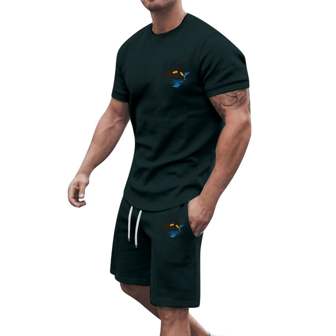 Herren Freizeit-Set aus atmungsaktivem Baumwollmaterial mit stilvollem Palmenmotiv Echoarchiv