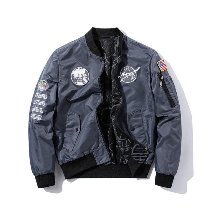 Herren  gestickte Missionsabzeichen reflektierende Shell Flight Bomber mit bedrucktem Konstellationsfutter und Ärmel-Reißverschlusstasche Echo Archiv