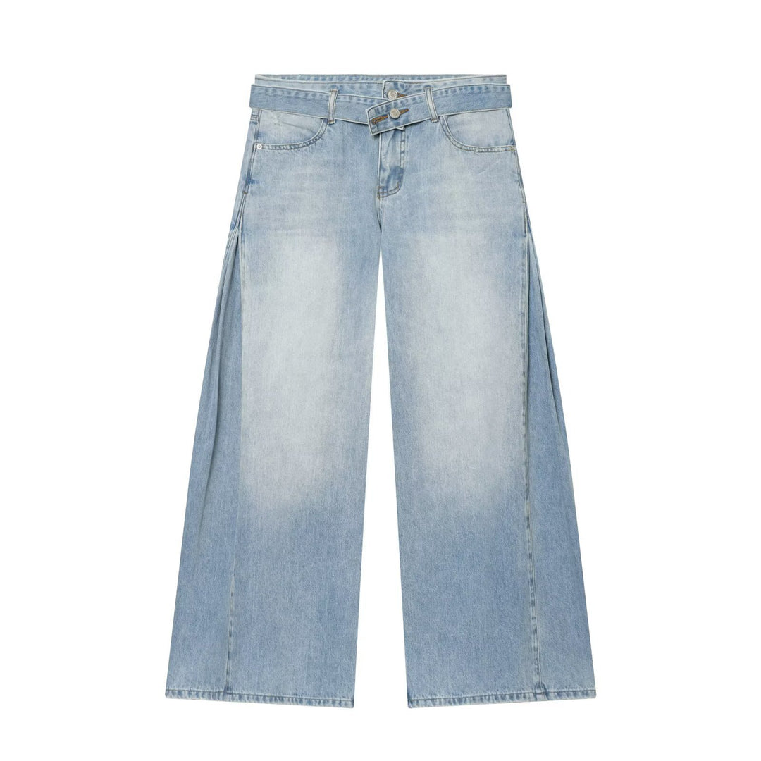 Damen Weite High‑Waist Jeans mit Ziergürtel und seitlichen Einsatzbahnen Echo Archiv