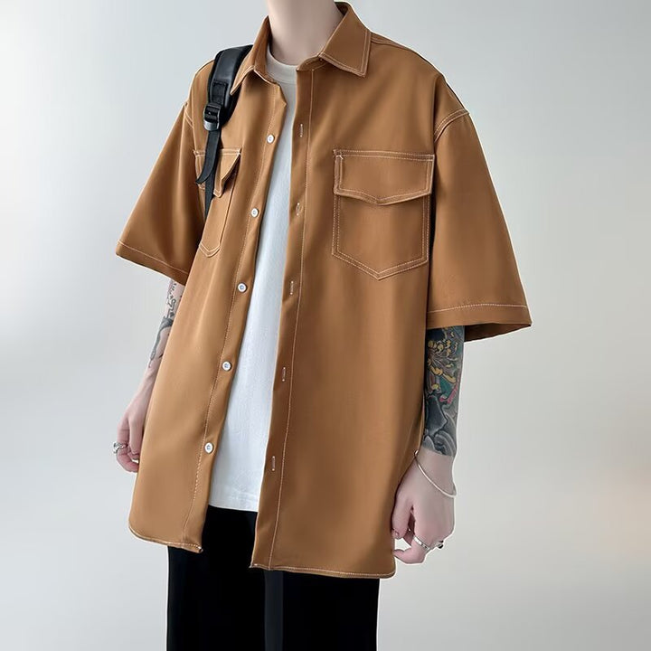 Herren Modisches Oversized Kurzarm-Hemd Echoarchiv