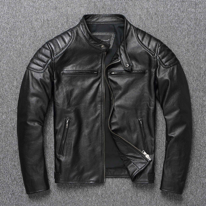 Herren Lederjacke im Vintage-Bikerstil mit Brusttaschen und Reißverschluss – Valtoré