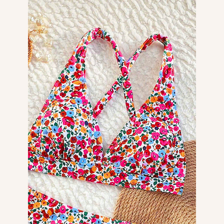 Damen Triangel-Bikini mit floralem Design und hochgeschnittenem Schnitt Echo Archiv