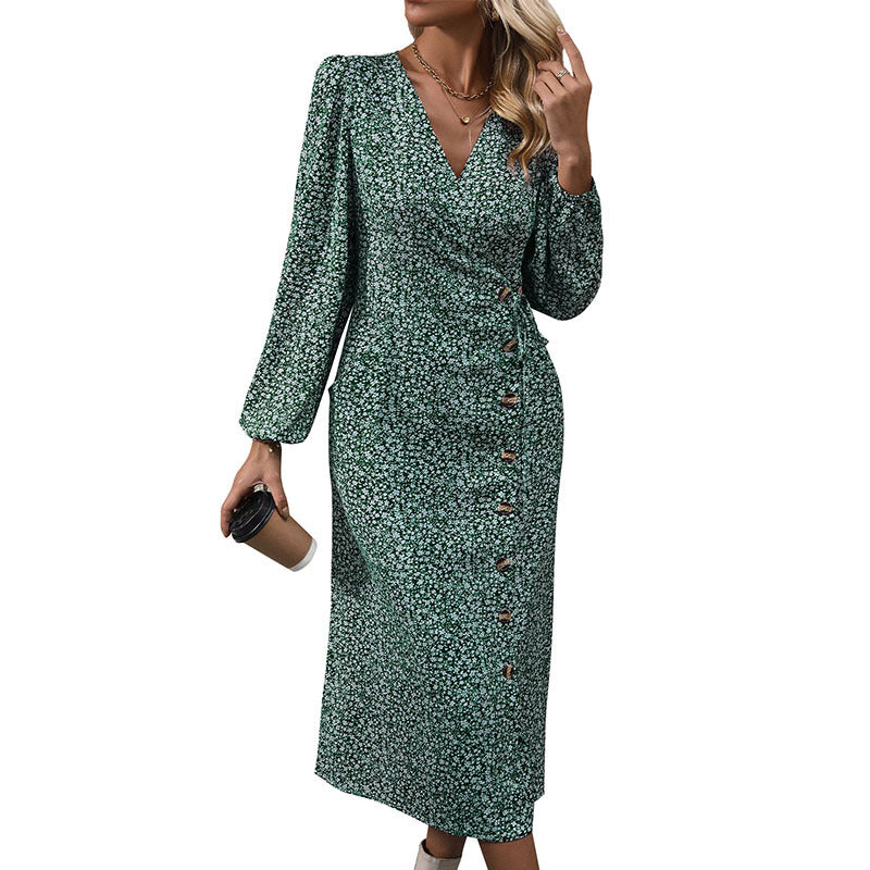 Damen Florales Wickel-Midikleid mit asymmetrischer Knopfleiste und geraffter Taille Echoarchiv