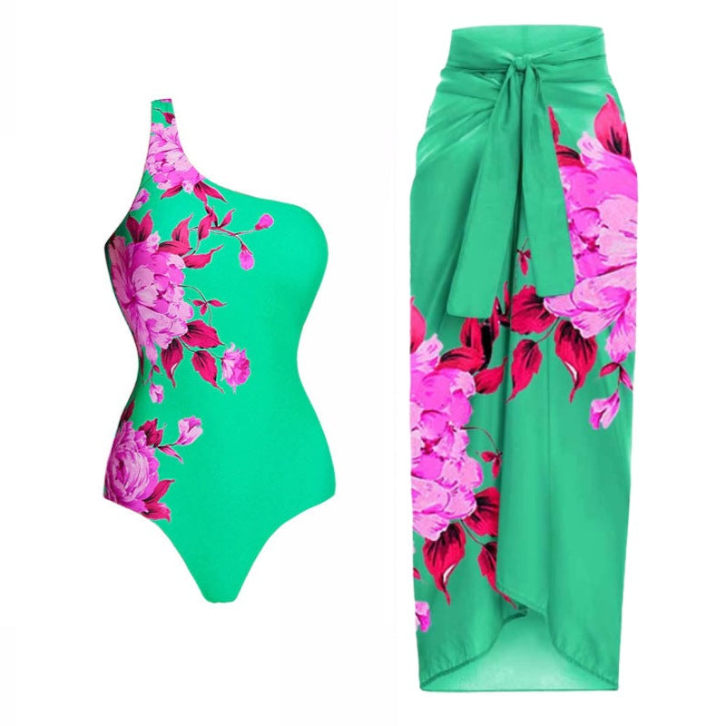 Damen Strand-Bikini-Set mit asymmetrischem Oberteil und elegantem Maxi-Rock Echo Archiv
