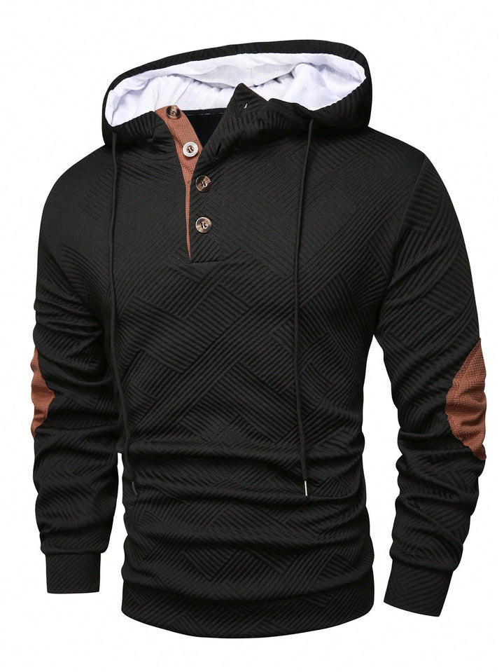 Herren modischer Kapuzenpullover mit strukturiertem Design und Knopfleiste Echoarchiv