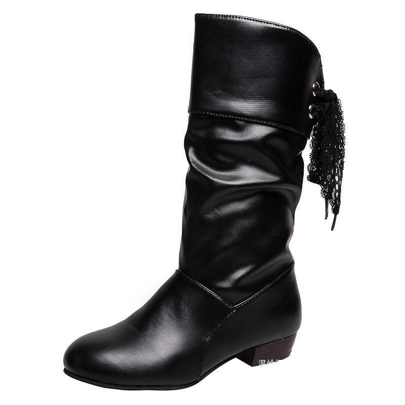 Damen Raffinierte Stiefel mit mittelhohem Schaft, weicher Raffung und dekorativer Schleifenbindung Echoarchiv