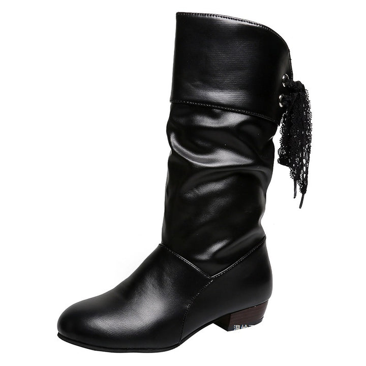 Damen Raffinierte Stiefel mit mittelhohem Schaft, weicher Raffung und dekorativer Schleifenbindung Echoarchiv
