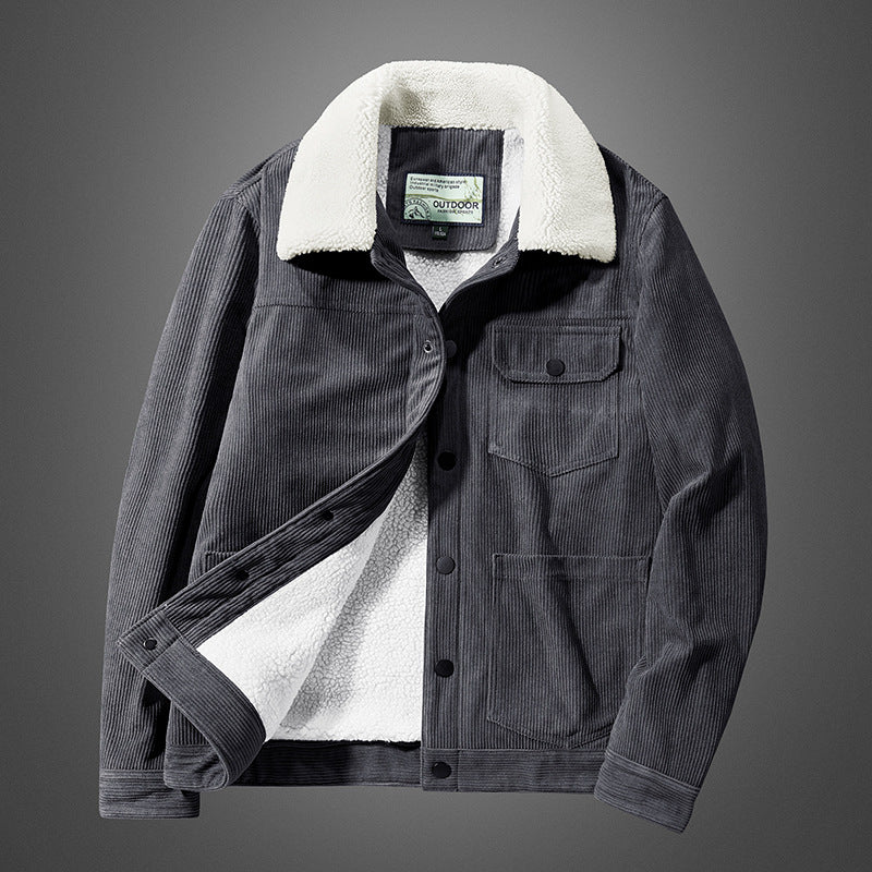 Herren Cordjacke mit Teddyfutter und Druckknopfleiste – Taviero