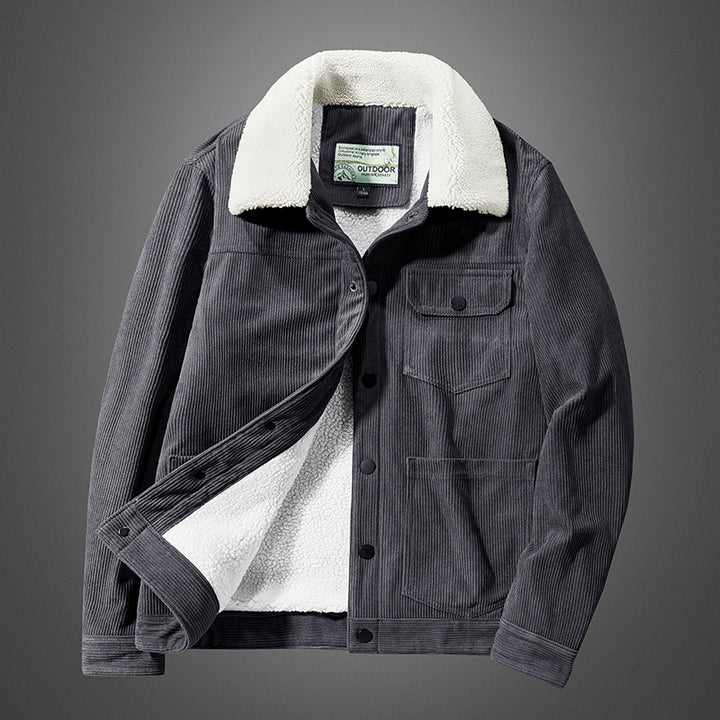 Herren Cordjacke mit Teddyfutter und Druckknopfleiste – Taviero