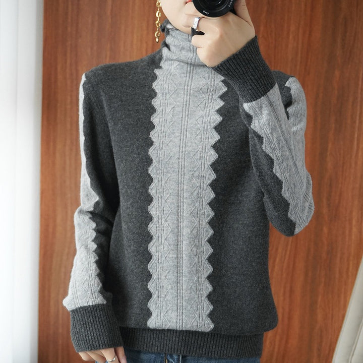 Damen Premium-Rollkragenpullover aus Feinstrick mit zentrierter Ajour‑Zopfstruktur Echoarchiv