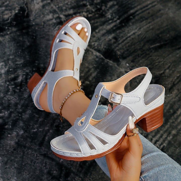 Damen T-Strap Sandaletten mit gepolstertem Komfortfußbett und mittlerem Blockabsatz – Sorelia
