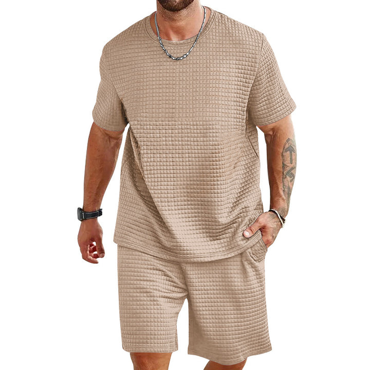 Herren nan Waffelstruktur Wohn- und Freizeit-Set mit weit geschnittenem Kurzarmshirt und kurzer Hose mit elastischem Bund Echo Archiv